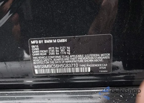 2017 BMW M3 z USA, uszkodzony, nr VIN WBS8M9C56H5G83710